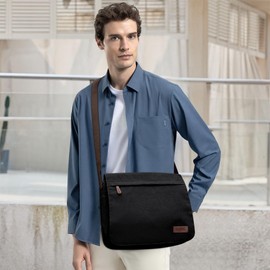 DEEVORCA Fashion Shoulder Bag Mens Vintage Messenger Bags 14 inch Portable Laptop Bag College Bag for Travel Casual Business Daily Work Mountaineering Men Canvas Satchel Bag Briefcase Black