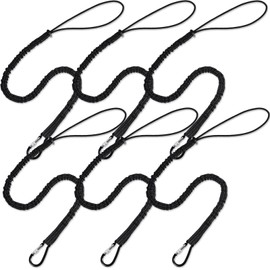 LEIFIDE 6 Pcs Tool Lanyard Standard Length Safety Tool Leash 17.6lb 8kg Tough Adjustable Fall Protection Tether with Aluminum Screw Lock Buckle, Shock Cord Stopper and Retractable Loop End, Black