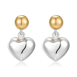 TOVABA Cute Heart Earrings for Women, Dainty Gold and Silver Heart Earrings Simple Two Tone Earrings Hypoallergenic Gold Heart Dangle Earrings for Women Trendy Heart Jewelry, Brass, No Gemstone