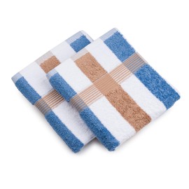 Gözze - New York Striped Hand Towels, Set of 2, Soft and Absorbent, 100% Cotton, 50 x 100 cm - Maroon/White/Fjord