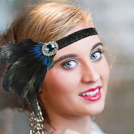 Zoestar Feather Headband Crystal Flapper Headpiece Vintage Hair Jewelry Great Gatsby 1920s Party Costume Accessories for Women