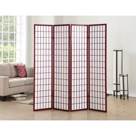 Roundhill Furniture Oriental Shoji 4 Panel Screen Room Divider, Cherry