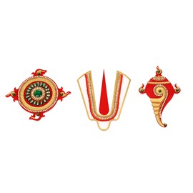 Decorative Ganesh ji Shubh Labh Shankh Chakra Namah of Lord Vishnu Tirupati Balaji Tilak Rangoli Sticker for Indian Traditional Door Wall Shubh Labh Door Pooja Temple Home Decor (Size: 8 inches)