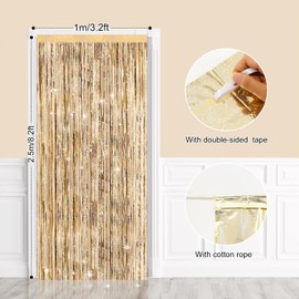 G2PLUS Glitter Tinsel Curtains, Champagne Gold, Metallic Tinsel Curtains, Pack of 2 Glitter Tinsel Curtains for Party, Tinsel Decorative Curtains for Birthday, Theme Party, Christmas Decoration