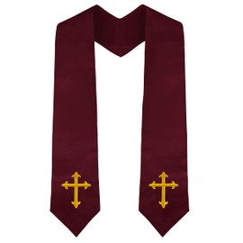 Piecatle Choir Stole with Cross Embroidery for Church Pastor Costume Clergy Stole,Maroon 60"