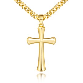 Eterbeau 14K Gold Necklace for Men Gold Cross Necklace for Men Cross Pendant Necklaces for Mens Bold and Unique Bone-Style Shape Crosses Chain Necklaces for Mens