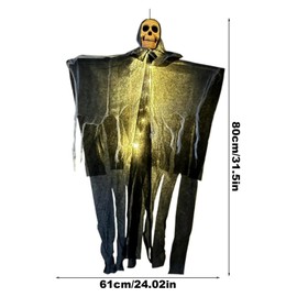Decoración de Halloween Colgantes de Fantasma Calavera LED, Tela Negra, 80 cm x 61 cm, Flexible, Iluminación Fantasmagórica para Interior y Exterior. Set de 2 Piezas.