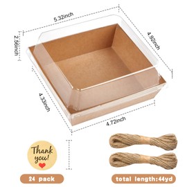 Kucoele 20 Pack Small Charcuterie Boxes with Clear Lids, To Go Paper Dessert Boxes Bakery Boxes, 5 Inches Disposable Food Containers for Cookies, Cupcakes, Slice Cakes, Strawberries (Brown)