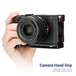 JJC Metal Hand Grip for SONY A7CII A7CR Camera, Alpha 7CII 7CR Quick Release Plate Handle for AirTag Storage, ILCE-7CM2 Camera Bracket Holder Replaces SONY GP-X2 Grip Extension, Sliver