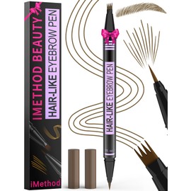 iMethod Eyebrow Pen - Eyebrow Pencil Magic 2-in-1 Eye Brow Pencils for Women with 4-Fork-Tip and Precise Brush-Tip Create Natural Hair-Like Brows, Last All Day, Microblading Eyebrow Pen, Brown