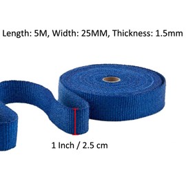 ESUPPORT 2.5CM X 5M Fiberglass Roll Blue Racing Exhaust Heat Header Pipe Wrap Heat Shield Sleeve Protection 6 Stainless Steel Ties Car Motorcycle