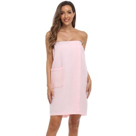 FADSHOW Women's Waffle Spa Bath Wrap Towel Adjustable Closure Ultra Absorbent Cover Up,Pink,Small/Medium