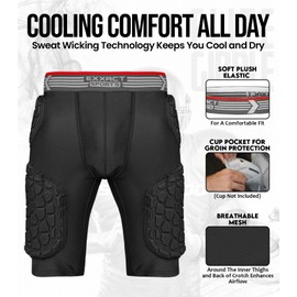 Exxact Sports Elite 5-Pad Adult Football Girdle for Men with Cup Pocket, Padded Compression Shorts with Integrated Hip, Thigh, Tailbone Pads, Men's Girdle Football (AL, Black)