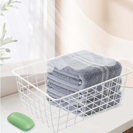 JEUIHAU 4 PCS White Wire Storage Basket, 28 x 22 x 12cm Metal Wire Basket with Handle Wire Basket Freezer for Kitchen, Pantry, Bathroom Storage and Organizer