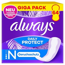 Always Daily Protect Normal Pantiliners, Pack of 64, Odour Control, Comfortable with Side Leak Protection