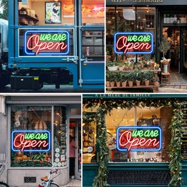 Neon We Are Open Signs for Business, 16.5''x 9'' Open Sign LED, Super Bright & Easy to Spot, High Visibility Advertisement Board Electric Display Sign Ideal for Window, Party, Wall, Bars, Coffee Shops, christmas(USB Powered)
