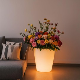 Mr.Go RGB LED Flower Pot Light w/Remote, 16 Color Changing Colorful Flowerpot, Rechargeable Lighted Planter & Ice Bucket for Home Decor, Perfect for Garden, Party, Wedding, Gifts (16-inch Round)