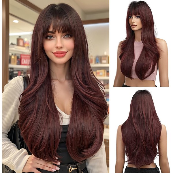 Esmee Long Ombre Red Wigs for Women Natuaral Synthetic Wavy