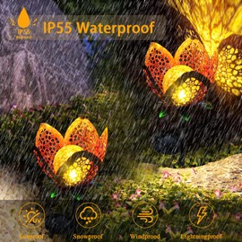 Outdoor Solar Tulip Light, Crackle Globe Glass Metal Flower Decorations Lights for Lawn Ornaments, LED Lotus Hollow Petal Stake Light for Patio Yard Lawn Walkway Ground (Tulip - 2pcs)
