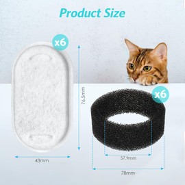 12Pcs Cat Water Fountain Filters, Cat Fountain Filters Set, 6Pcs Activated Carbon Filter and 6Pcs Foam Filter, Pet Water Fountain Filters Replacement, Water Filters for 3.2L/2L Cat Water Fountain