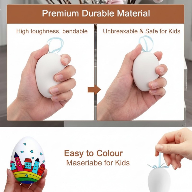 12 Pcs White Easter Egg Decorations, Hanging Tree Ornaments,Home Décor