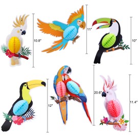 HOWAF Pack of 6 Tropical Bird Decoration Hawaii Summer Tropical Party Decorations Luau Party Tissue Paper Hanging Decorations (Parrot)