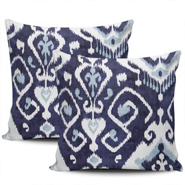 WEINIYA Sofa Decoration Pillowcases 2 Pack Blue and White Ikat Square Cushion Case Throw Pillow Covers 20x20 Inch Double Sides Print