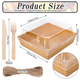 Whaline 50Pcs Small Charcuterie Boxes with Clear Lids Kraft Mini Dessert Boxes with Forks and Knives 5 Inch Square Disposable Food Containers for Sandwich Cookie Sushi Cake Slice Strawberries