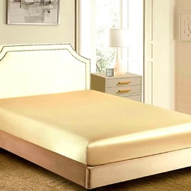 Silky Satin Fitted Sheet Only Classic Luxury Silky Soft Bed Sheets Solid Color (Gold, King(150/160x200+30cm))