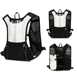 Sahunfri Running Hydration Vest with Reflective Design, Lightweight Running Backpack with Adjust Chest Straps, Functional Running Vest Women Men for Outdoor Climbing Hiking Cycling (S2 Black+White)