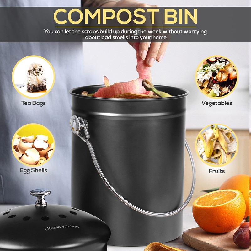 Utopia Kitchen Compost Bin for Kitchen Countertop, 1.3 Gallon Compost