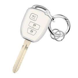 FT FUNTOR Key Fob Cover for Toyota with Keychain,3-Button Soft TPU Full Protection Car Key Shell Protector for Toyota Corolla 2022-2024 4Runner Tacoma Tundra 2016-2024 Accessories (Silver Trim-White)