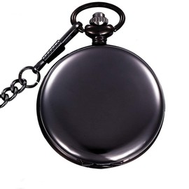 BOSHIYA Men's Hollow Quartz Pocket Watch Classic Arabic Digital Luminous dial & Date Pocket Watch with Chain Christmas Graduation Birthday Gift, smooth black, Black-01