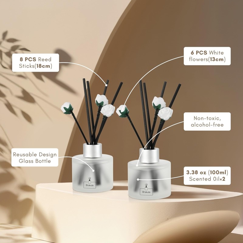 Brakula 2 Pack Reed Diffuser Set, White Jasmine Scented, Home