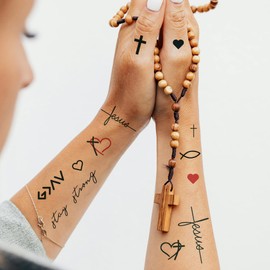 10+ Tattoos Jesus Tattoo Set - Jesus Temporary Tattoo Set/Cross Christian Faith Jesus Inspirational Temporary Tattoos