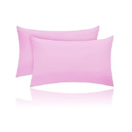 Kanak Pillowcase 2 pack Polycotton Pillow case cover 50x75cm - Pink Plain Dyed Housewife Pillowcases with Envelope Closure