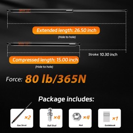 Dukuge 713119 Gas Struts 26 inch 80lb Snugtop & Tonneau Cover Replacement Part, Truck Bed Cover Shocks Springs Lift Support for Teardrop Trailer, C1624797 Replacement Lift Strut Part, Set of 2