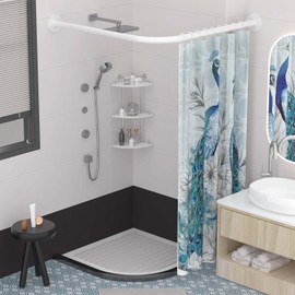 Tanxih Corner Shower Curtain Rod Adjustable Stainless Steel L Shaped Rack Drill Free Install for Bathroom, Bathtub, Clothing Store (White 27"-39"x27"-39")