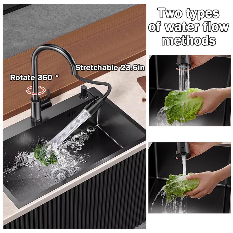 19.7 * 17.7in Drop In Kitchen Sink,Black Stainless Steel Single