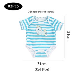 2PCS Doll Pajamas, Cute Doll Jumpsuit, Rainbow Horse Doll Costume, Striped Doll Pajamas, 43cm Doll Jumpsuit, Newborn Doll Costume (Red, Blue)