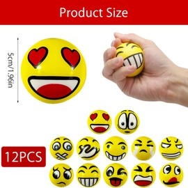 12pcs Emoji Stress Balls for Adults and Kids,Funny Face Squishy Fidget Toys for Stress and Anxiety Relief,Squeeze Balls Hand Exercise Stress Relief Ideal for Year 6 Leavers Gifts Lucky Dip Prizes