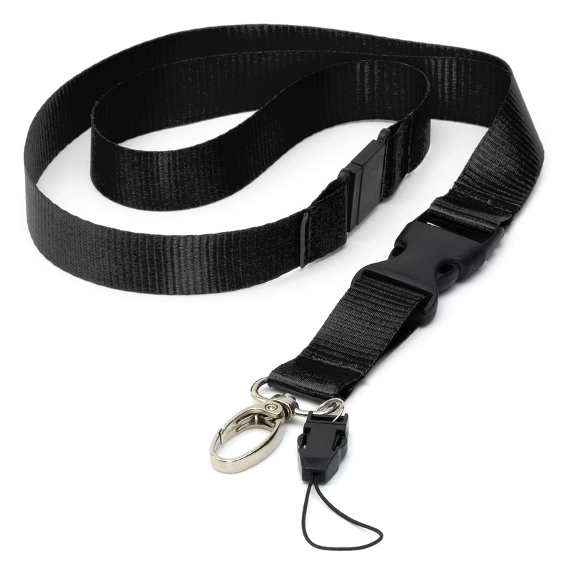 Black Detachable 2cm Flat Lanyards With Buckle, Safety Breakaway Pull,