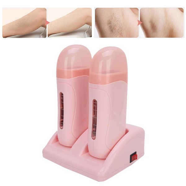 Riscaldatore di cera professionale roll-on, doppio riscaldatore di cera depilatoria, macchina per cera per depilazione con base di riscaldamento, rosa(EU)