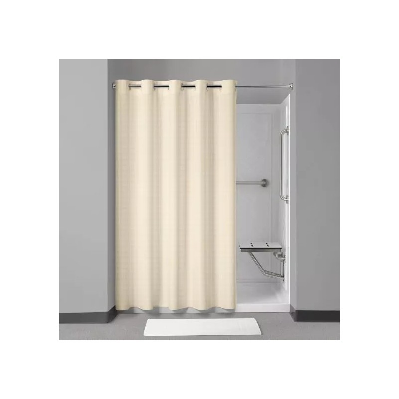 Manchester Mills Protect360° Shower Curtain Beige Boxed Stripe Microban HOOKLESS