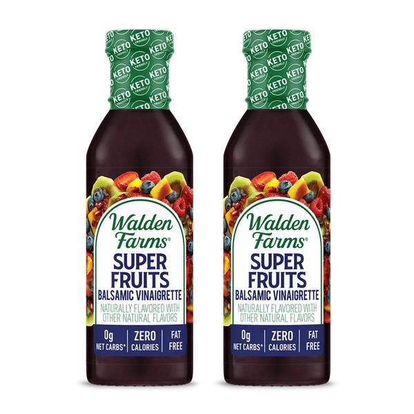 Walden Farms Super Fruits Balsamic Vinaigrette Dressing 12 oz. Bottle (2 Pack) - Sweet and Tangy, Vegan, Kosher & Keto Friendly, Dairy Free, 0g Net Carbs - Topping for Traditional Salads, Sandwiches and More