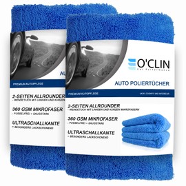 O'CLIN Auto Mikrofasertuch, Auto Trockentuch XXL mit 380 GSM Saugkraft (2er-Pack), Trockentuch als ideales Auto Zubehör für die Autopflege