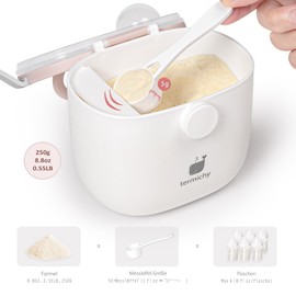 Milchpulver Portionierer baby, Termichy Milchpulver-Spender, 250g luftdichter tragbarer Milchpulver-Behälter für Reisen, mit Schaber und Löffel (Rosa und weiß,1 Stück)