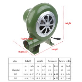 SUQIKMX Electric BBQ Fan, 100V/220V Electric Blower, Charcoal Chimney Starter, Suitable for Barbecue Grill Picnic Camping Mini Blacksmith Forges Blower with Speed Adapter (80W)