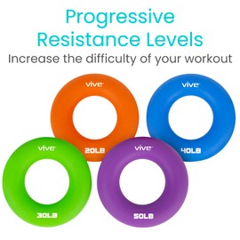 Vive Hand Strengthener Grip Ring (4 Pack) - Forearm Ring Hand Exercisers - Silicone Squeezer Gripper for Muscle Strengthening Training Tool - Arthritis Finger Physical Therapy PT Kit Trainer