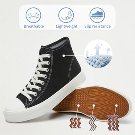 Uoidru High Top Sneakers for Women Canvas Shoes White Canvas High Tops Women Casual Shoes Lace Up Fashion Sneakers (Black,US7.5)